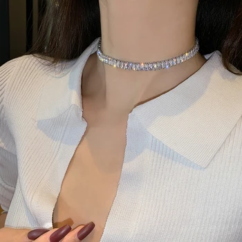 Koreansk hot salg af fashion smykker, kobber indlagt zircon, luksus skinnende halskæde sexede damer part halskæde