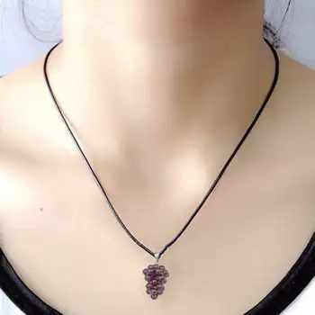 Druer granat perle halskæde i læder kæde vedhæng halskæder smykker naturlige sten perler bijoux kvinder lang kæde med vedhæng 048