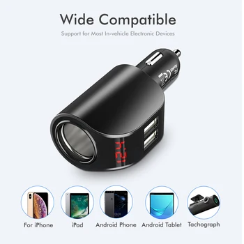FLOVEME Dual USB-Porte Bil Oplader Digital Skærm Bil Lighter Slot Oplader 5V 3.1 EN Hurtig Oplader Til iPhone Huawei Adapter