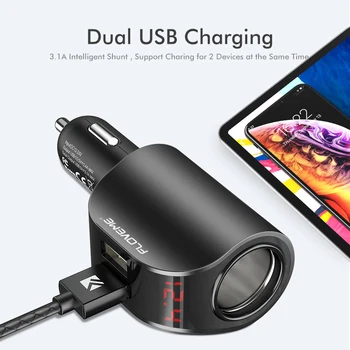FLOVEME Dual USB-Porte Bil Oplader Digital Skærm Bil Lighter Slot Oplader 5V 3.1 EN Hurtig Oplader Til iPhone Huawei Adapter