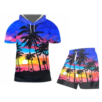 OGKB Mænd, de Passer Mode Afslappet Nye 2-pic Sæt Mand Shirt Og Shorts 3D Hawaii Print Beach Quick-Dry Top Hawaii Sommer Træningsdragt