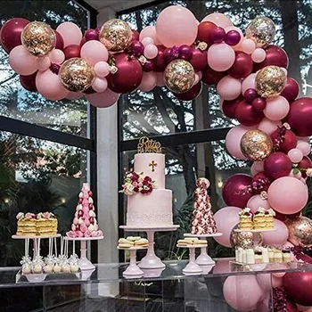 110pcs Balloner Pink Guld Konfetti-Balloner Guirlande Arch og Guld-Fest Baby Brusebad Bourgogne og Guld Bryllup Dekorationer