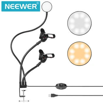 Neewer Live Broadcast USB LED Selfie Ring Lys 2Cell Telefon Klemmer for Live Stream Youtube Video360 Graders Roterende Fleksibel