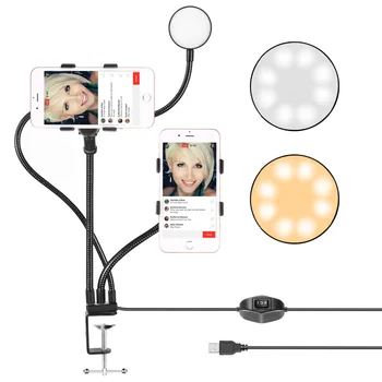 Neewer Live Broadcast USB LED Selfie Ring Lys 2Cell Telefon Klemmer for Live Stream Youtube Video360 Graders Roterende Fleksibel