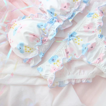 Søde Japanske Bh & Trusser Sæt Trådløs Bløde Undertøj Sove Antyder Sæt Kawaii Lolita Farve Hvid Bh og Trusse Sæt