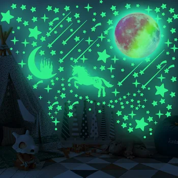 297 Pc ' Stjernehimmel Unicorn Månen Slot Glødende Klistermærker Set Home Decor Væggen Glød I Mørke Stjerner Mærkat Soveværelse Dekoration 164306