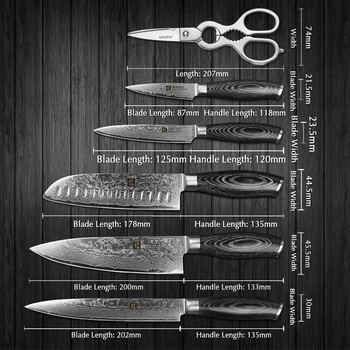 XINZUO 7 STK Knive Sæt Damaskus Stål Pakka Træ Håndtag Multifunktionelle Kok Santoku Kniv Blok Køkkengrej til Madlavning Værktøjer
