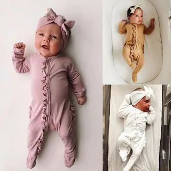 Nyfødte Dreng Pige Med Efteråret Tøj Med Lange Ærmer Romper Hovedbøjle Nattøj Pyjamas Babygrows
