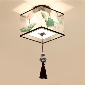 Kinesiske Runde Square Loft Lys Inventar Stof til Stue Midtergangen Skygge Monteret Lampa Sufitowa Japansk Led Loft Lampe 16436