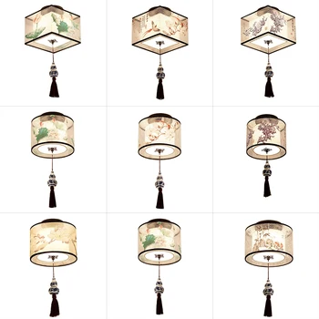 Kinesiske Runde Square Loft Lys Inventar Stof til Stue Midtergangen Skygge Monteret Lampa Sufitowa Japansk Led Loft Lampe
