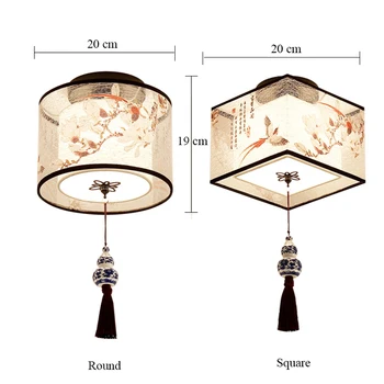 Kinesiske Runde Square Loft Lys Inventar Stof til Stue Midtergangen Skygge Monteret Lampa Sufitowa Japansk Led Loft Lampe