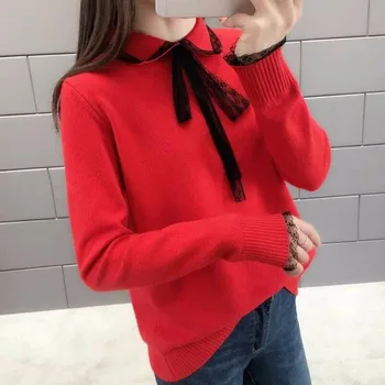 2020 Nye Mode Afslappet Efteråret Sweater Kvinder Blonde Krave Sweater Meget Fe Uafgjort Temperament Net Red Doven Vind
