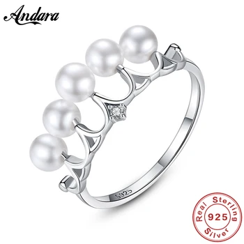 2019 Nye Mode 925 Sterling Sølv Fyldt Pearl Crown Ringe til Kvinder Engagement Ring