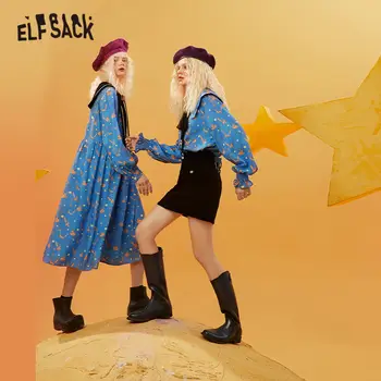 ELFSACK Tegnefilm Print Single Breasted Casual Chiffon Shirts Kvinder,2021 Winter ELF Fuld Ærme koreanske Ladeis,Daglig Grafisk Toppe