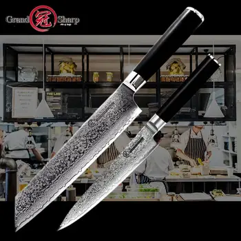 Damascus Kniv Sæt 2 Stk. Japansk Damaskus Stål Køkken Knive vg10 Kok Nytte Damaskus Køkken Kniv i Rustfrit Stål-Værktøjer