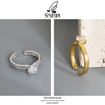 S'STEEL Zircon Ringe 925 Sterling Sølv For Kvinder, Designer Minimalistisk Luksus Geometriske Ring Bijoux Femme Sølv 925 Smykker