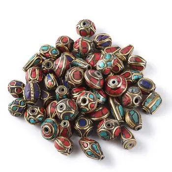 50stk Tibetanske Stil Messing Perler med Syntetiske Coral Antikke Golden Retro Nepal Håndlavet Perler Til Smykker at Gøre DIY Armbånd
