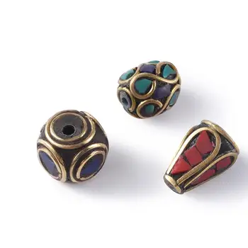 50stk Tibetanske Stil Messing Perler med Syntetiske Coral Antikke Golden Retro Nepal Håndlavet Perler Til Smykker at Gøre DIY Armbånd