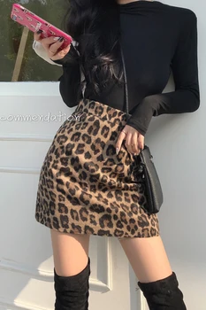 XUXI Leopard Udskrivning Halv længde Nederdel Kvinder Sexet Foråret Mini Høj Talje Var Tynd Retro Fashion Kort Blyant FZ3417