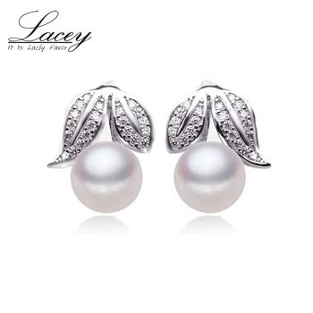 Bryllup sølv øreringe med perler Trendy Ferskvand 925 sterling naturlige rigtig perle pløje for womenfine smykker fødselsdag gave