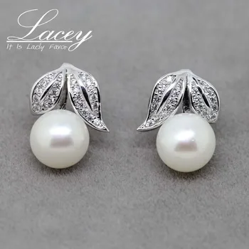 Bryllup sølv øreringe med perler Trendy Ferskvand 925 sterling naturlige rigtig perle pløje for womenfine smykker fødselsdag gave