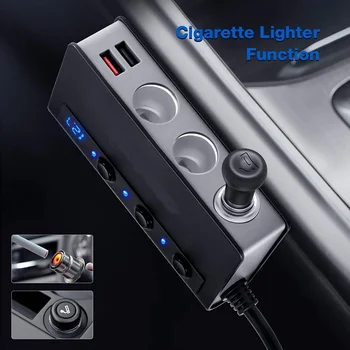180W Cigarettænder Splitter 4 USB 3 Cigarettænder slot LED digitalt display Bil Oplader med Voltmeter for 12-24V køretøjer