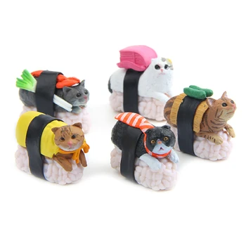 5pcs/masse Søde Sushi Cat PVC Figur Toy Meow Mascot Mini-Figurer DIY Home Decor Katte Håndværk Collectible Model Dolls LTT9432