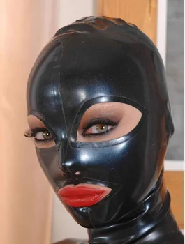 Latex kostumer emhætter masker w sort lynlås