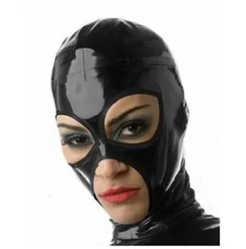 Latex kostumer emhætter masker w sort lynlås