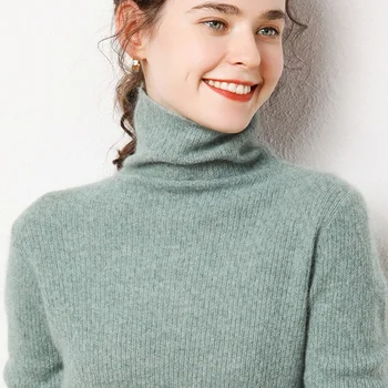 Dame Vinter Cashmere Sweater Strikket Trøjer Høj Kvalitet Varm Elasticitet Kvindelige Rullekrave Casual Tykke Pige Tøj