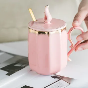 Keramiske Kaffe Krus Mælk til Te Store Kopper drikkeglas Vintage Kreative Gaver Krus Udefineret Fremmed Ting Sort Pink Låg