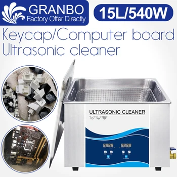 Granbo ultralydsrenser 15L Vask Badekar 360W/540W Sonic Power med Rustfrit Stål Kurv til Tastaturet cap printkort PCB