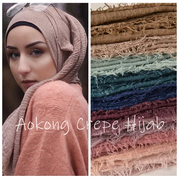 10stk/masse kvinder maxi crinkle hijab sjaler oversize hoved wraps bløde lange muslimske flossede crepe premium bomuld almindeligt tørklæde hijab