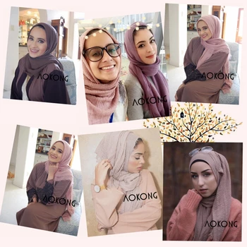 10stk/masse kvinder maxi crinkle hijab sjaler oversize hoved wraps bløde lange muslimske flossede crepe premium bomuld almindeligt tørklæde hijab