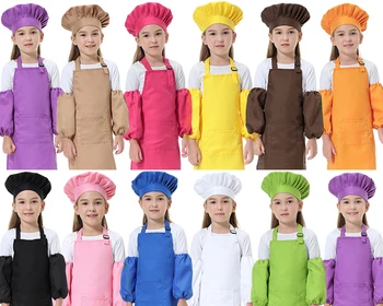 Børns polyester forklæde maleri forklæde børn bagning forklæde sæt chef hat kan udskrive logo