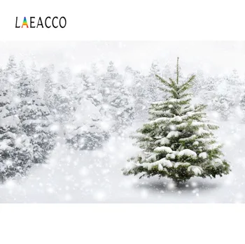 Laeacco Vinter Fyrretræ Skinnende Prikker Som Sne Skov Part Indretning Naturlige Udsigt Scene Foto Baggrund Fotografering Baggrund Photostudio