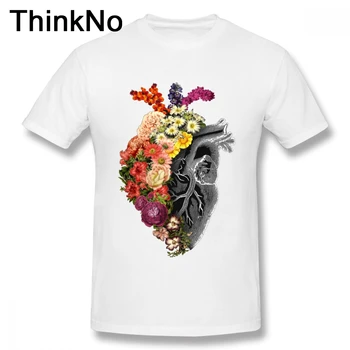 Bomuld t-shirt Til Mænd Blomst Hjerte Forår T-Shirt med O-neck Tee Plus szie Hot salg Nye Ankomst Tees