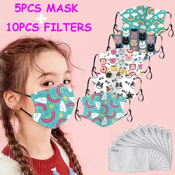 5PCS Børn Børn Vaskbar Maske Udendørs Bomuld Munden Masker Genanvendelige ansigtsmasker Filter Barn maske Udskiftelige masque