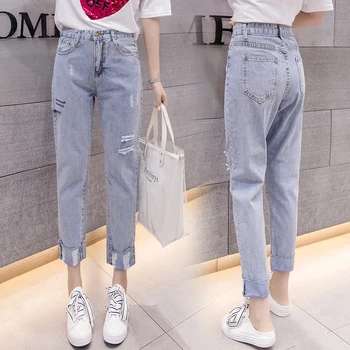 Kvinder Jeans Harem Ridset Rippet Rulle Op Hem Bukser Harajuku Streetwear Fritids-Trendy Chic Koreanske Daglige Dame Breve Ins