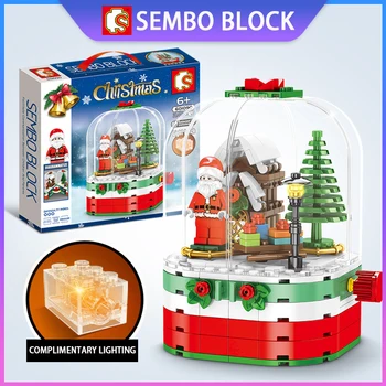Sembo Kompatibel Byen Jul-Sæt Vinter Landsby Hus Roterbar Santa Crystal Box Blokke Bygning Legetøj Børne Julegave