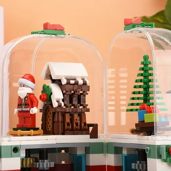 Sembo Kompatibel Byen Jul-Sæt Vinter Landsby Hus Roterbar Santa Crystal Box Blokke Bygning Legetøj Børne Julegave