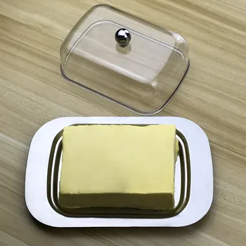 Smør Skål Box Beholder Ost Brød opbevaringsbakke Med Se-gennem Låg af Rustfrit Stål, Smør, Ost, Parabol Boks Container