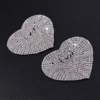 10stk/masse sølv brude patches aplliques med rhinestones søde hjerte tøj sy på crystal DIY tilbehør til kvinder
