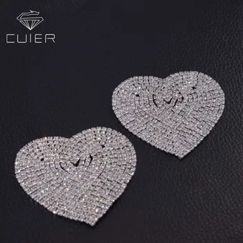 10stk/masse sølv brude patches aplliques med rhinestones søde hjerte tøj sy på crystal DIY tilbehør til kvinder