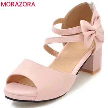 MORAZORA 2020 nye ankomst kvinder sandaler mode sød sløjfeknude sommer sko stor størrelse 34-47 pink casual sko enkle sko kvinde