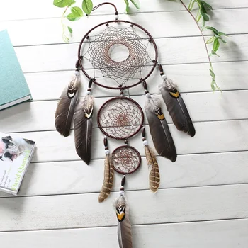 Feather Crafts Dream Catcher Wind Chimes Indian Feather Pendant Dreamcatcher Handmade Silver Bead Dream Catcher Wind Chimes