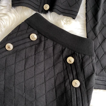 Sort langærmet knapper sweater top og nederdel passer til kvinder strikket to-delt sæt 2020 Nye efterår fashion ladies club udstyr