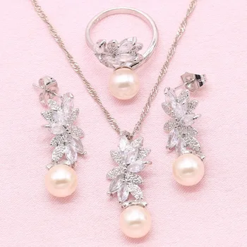 Udsøgt 925 Sølv Smykker Til Kvinder Sort Blå Pink Pearl Earring Vedhæng Halskæde Ring Bryllup Smykker Gave