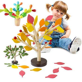 2020 Hot Salg Montessori Træ-Legetøj Samlet Træ Grønne Blade Bygning Huggeblokken Tidlig Pædagogisk Legetøj Til Børn Dag