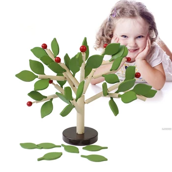 2020 Hot Salg Montessori Træ-Legetøj Samlet Træ Grønne Blade Bygning Huggeblokken Tidlig Pædagogisk Legetøj Til Børn Dag